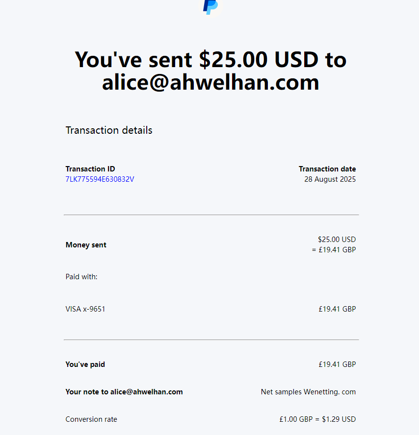 Net Sample by Paypal