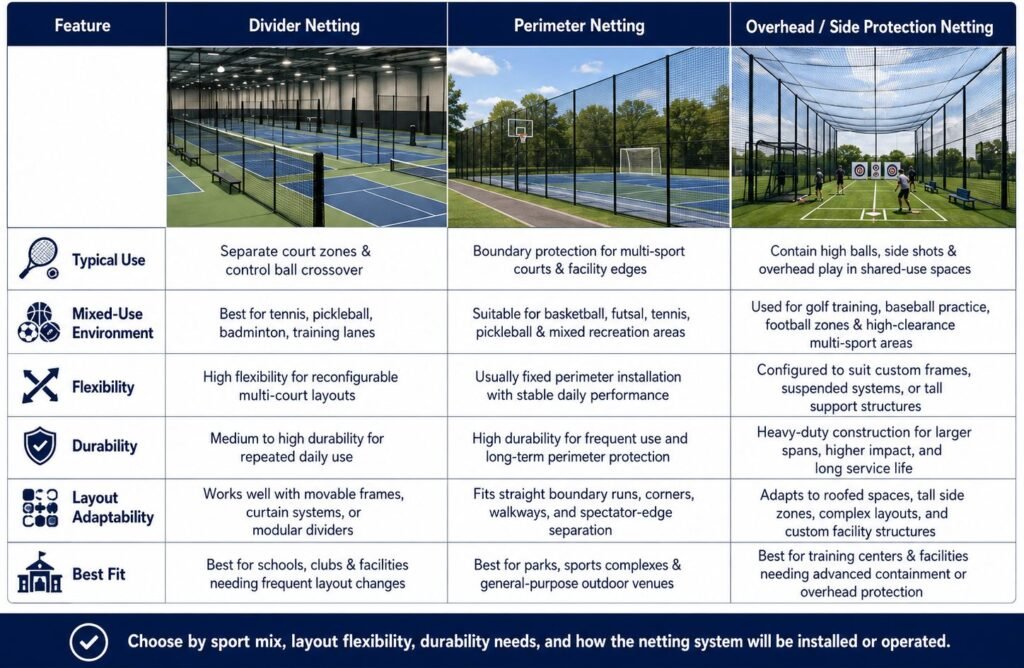 Multi Sport Facility Netting Material Guidence